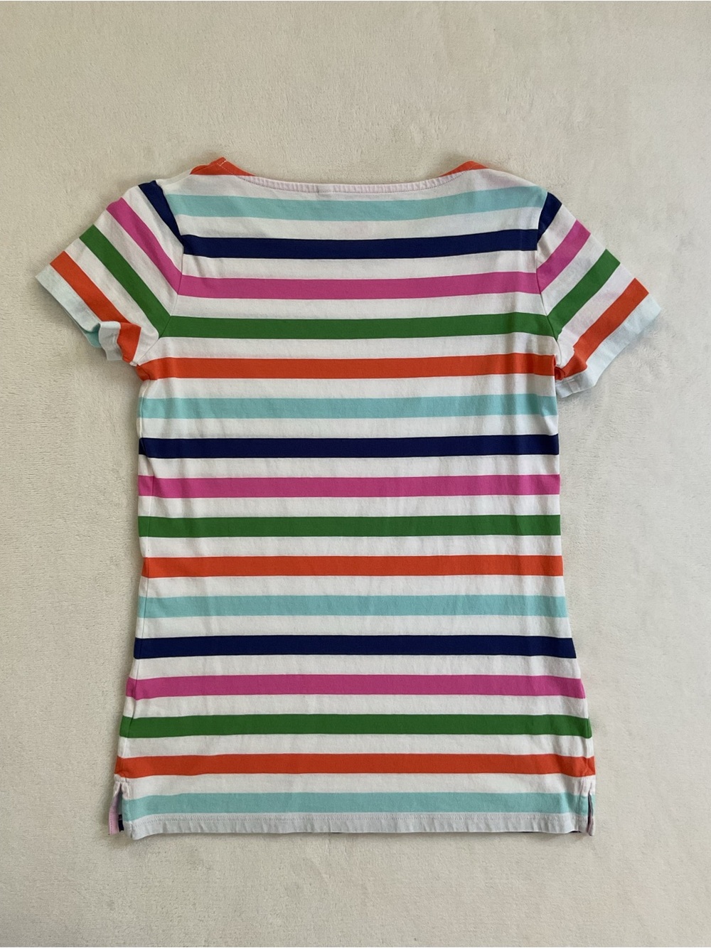 Boden Rainbow Stripe Cotton Tee Top White Pink Green Blue Orange US 6 - Picture 6 of 10